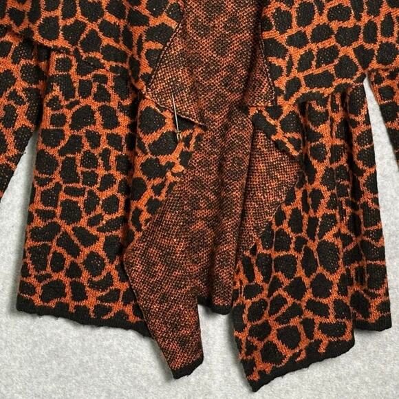 Element S Animal Print Open Front Cardigan Waterfall Flare Collar Black & Orange - Picture 11 of 13